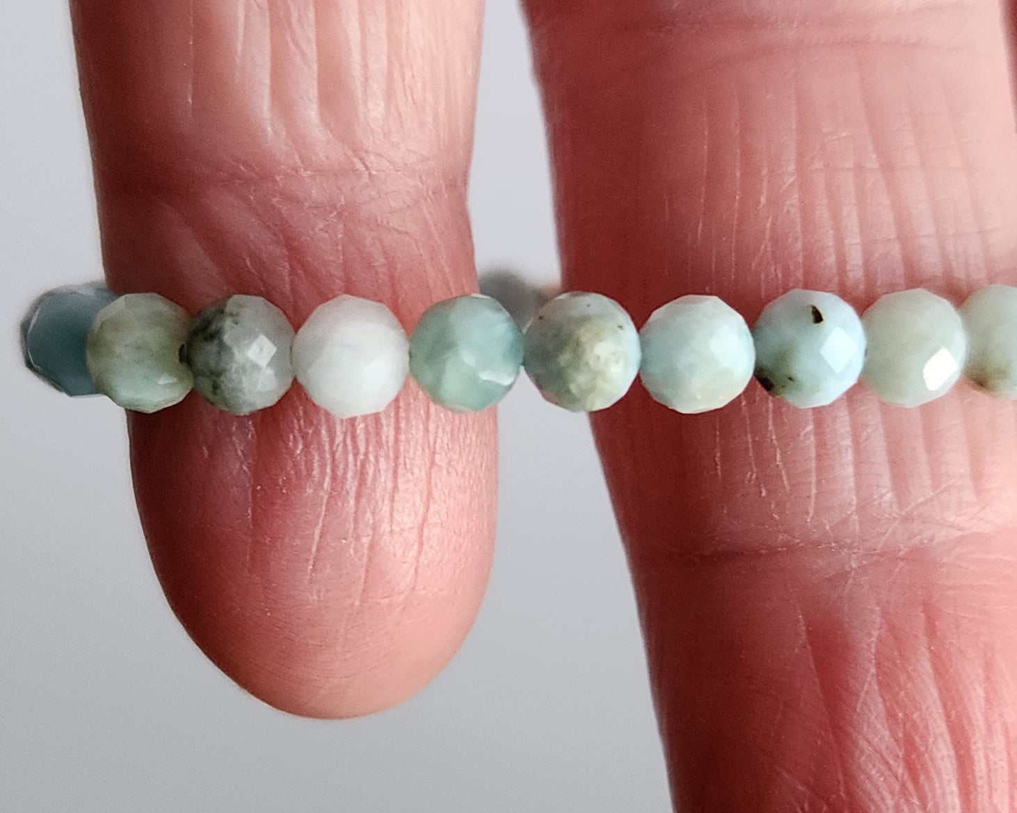 Faceted Larimar Beaded Bracelet made with Sterling Silver and 4mm round faceted stones