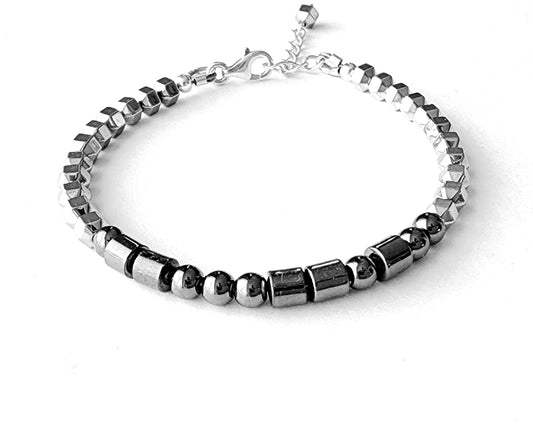 Morse Code Peace Bracelet-Sterling Silver & Hemalike beads and sterling silver.