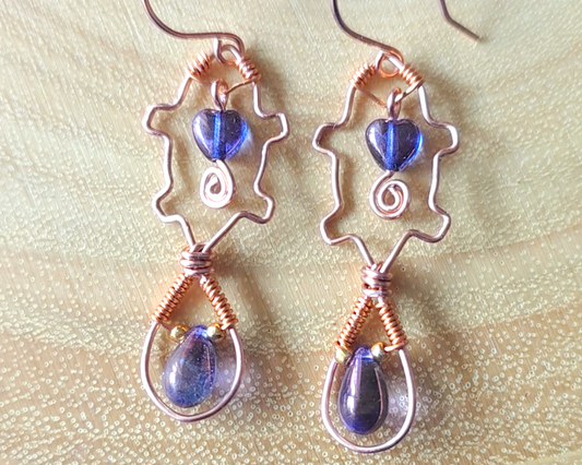 Long Copper Mauve Beaver Heart Eternity Earrings