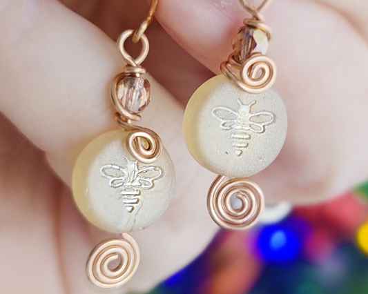 Celtic Copper Honeybee Eternity Earrings