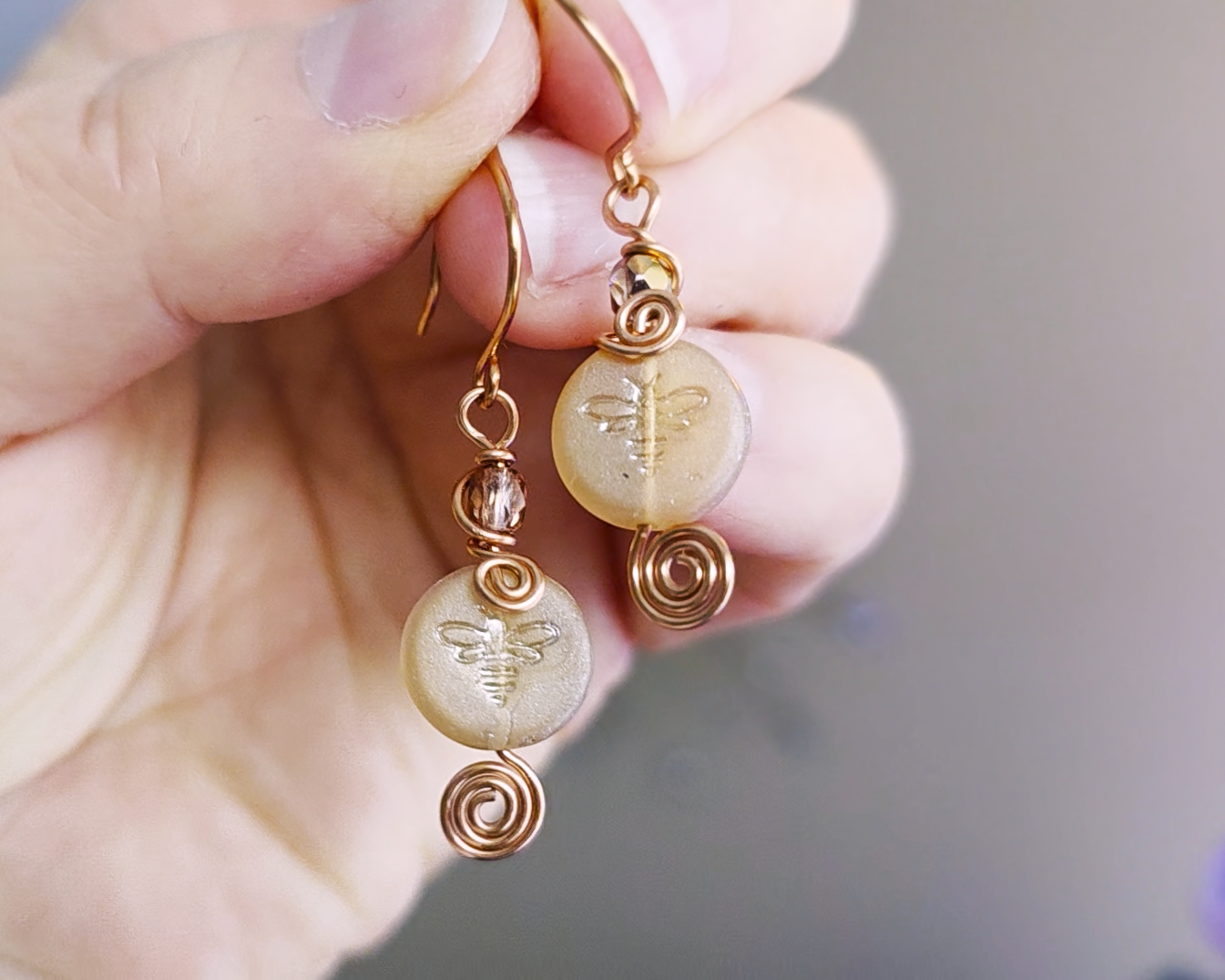 Celtic Copper Honeybee Eternity Earrings