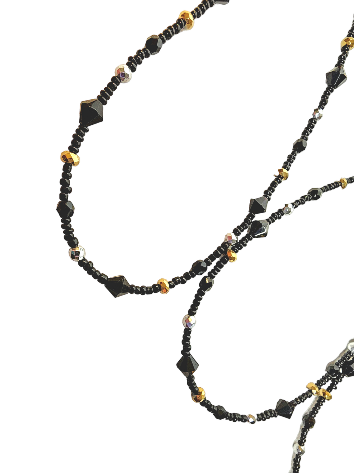 Deluxe Beaded Eyeglass Chain, Sparkly Black glass beads with Gold & Silver Hemalike beads.
