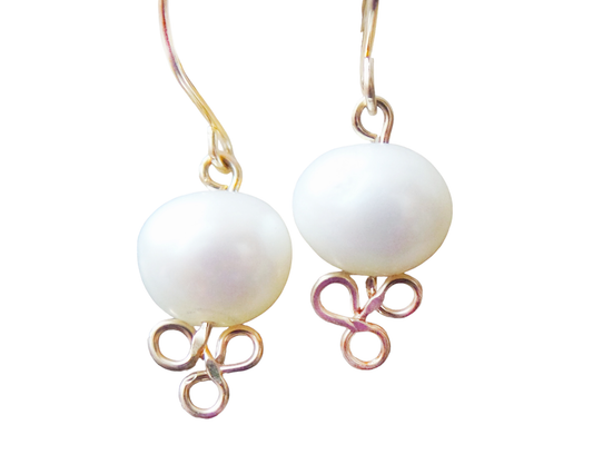 Golden Trinity Knot Pearl Earrings