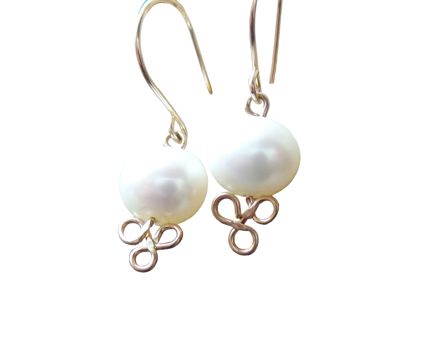 Golden Trinity Knot Pearl Earrings
