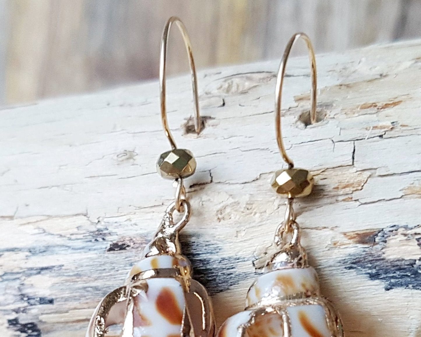 Golden Ocean Shell Dangle Earrings-14k Gold Filled