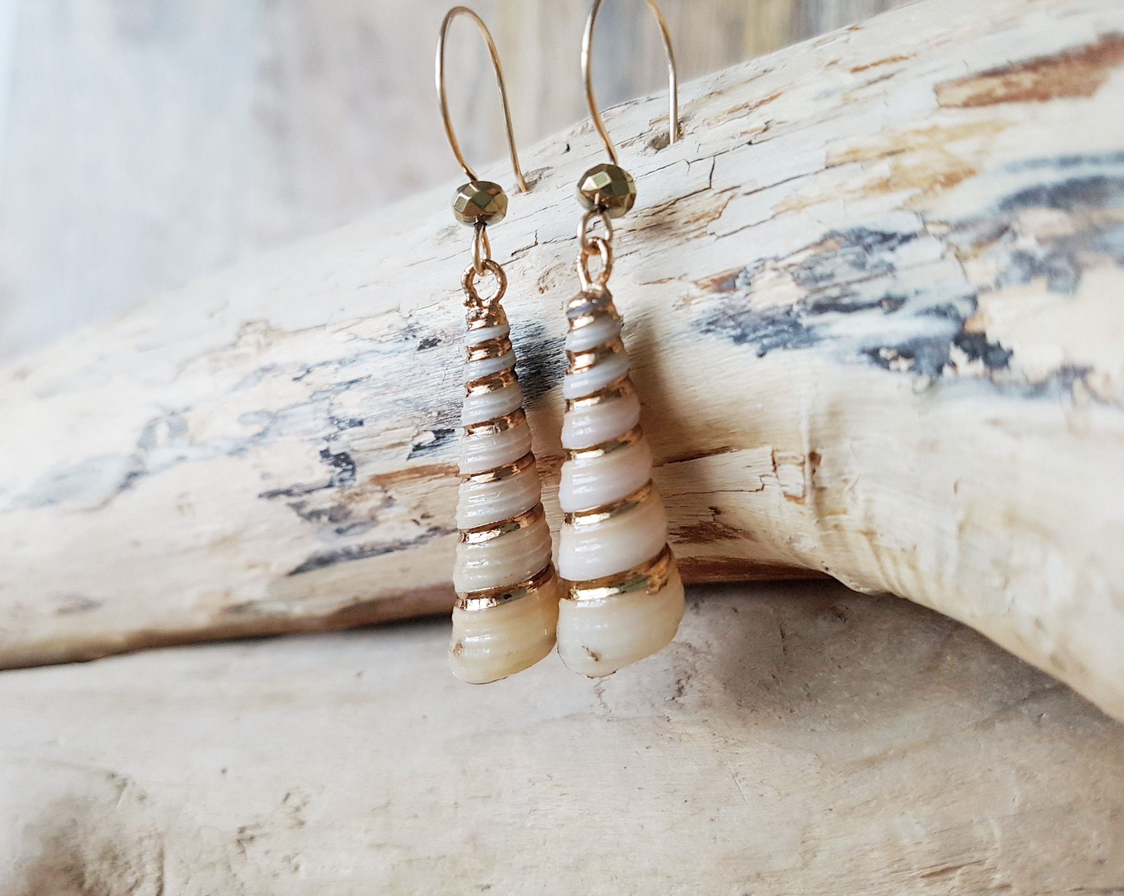 Gold shell drop earrings deals