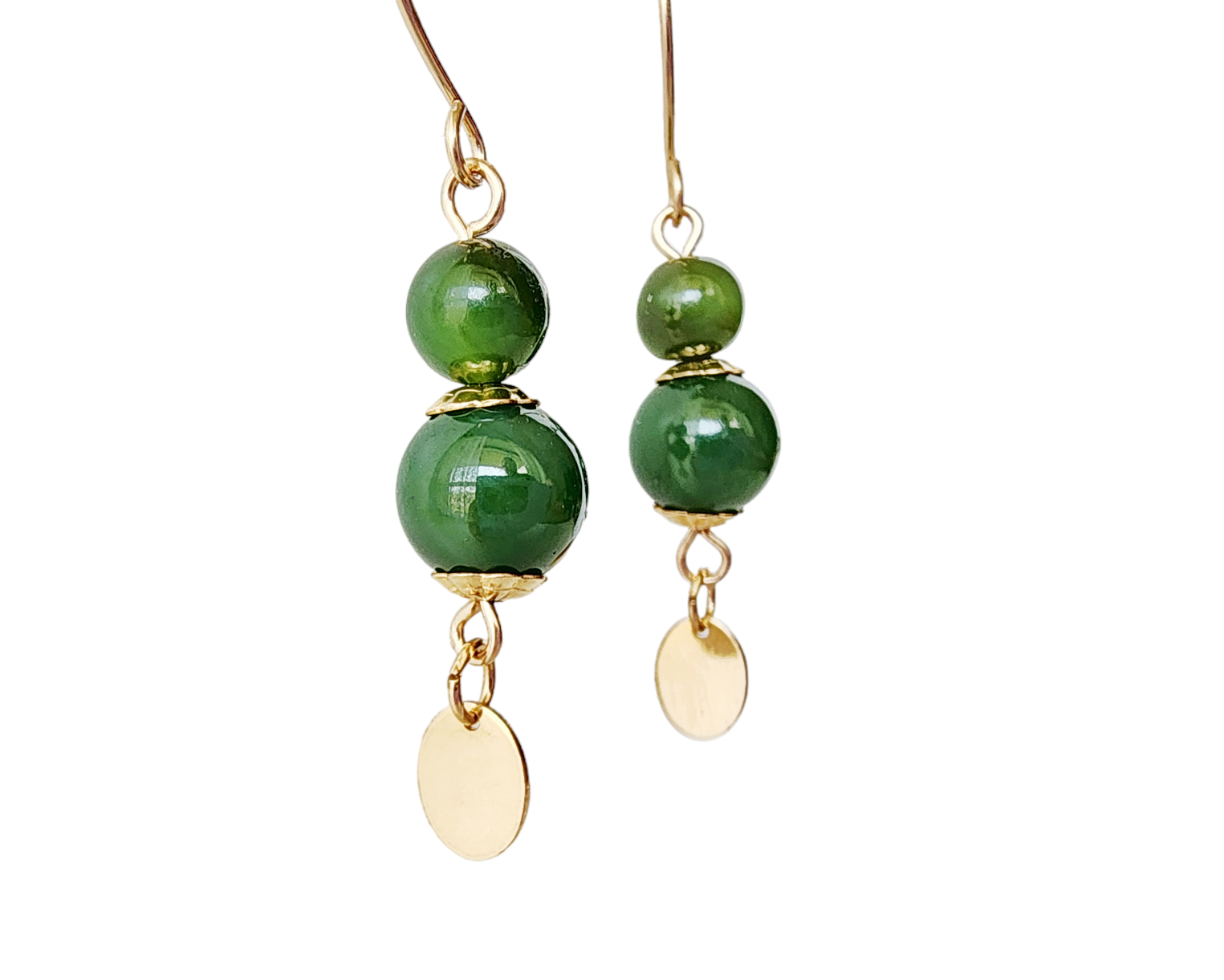 Vintage inspired BC Jade-Nephite Jade Dangle Earrings made with Upcycled Vintage green BC Canadian Jade and new 14k Gold Filled metal.