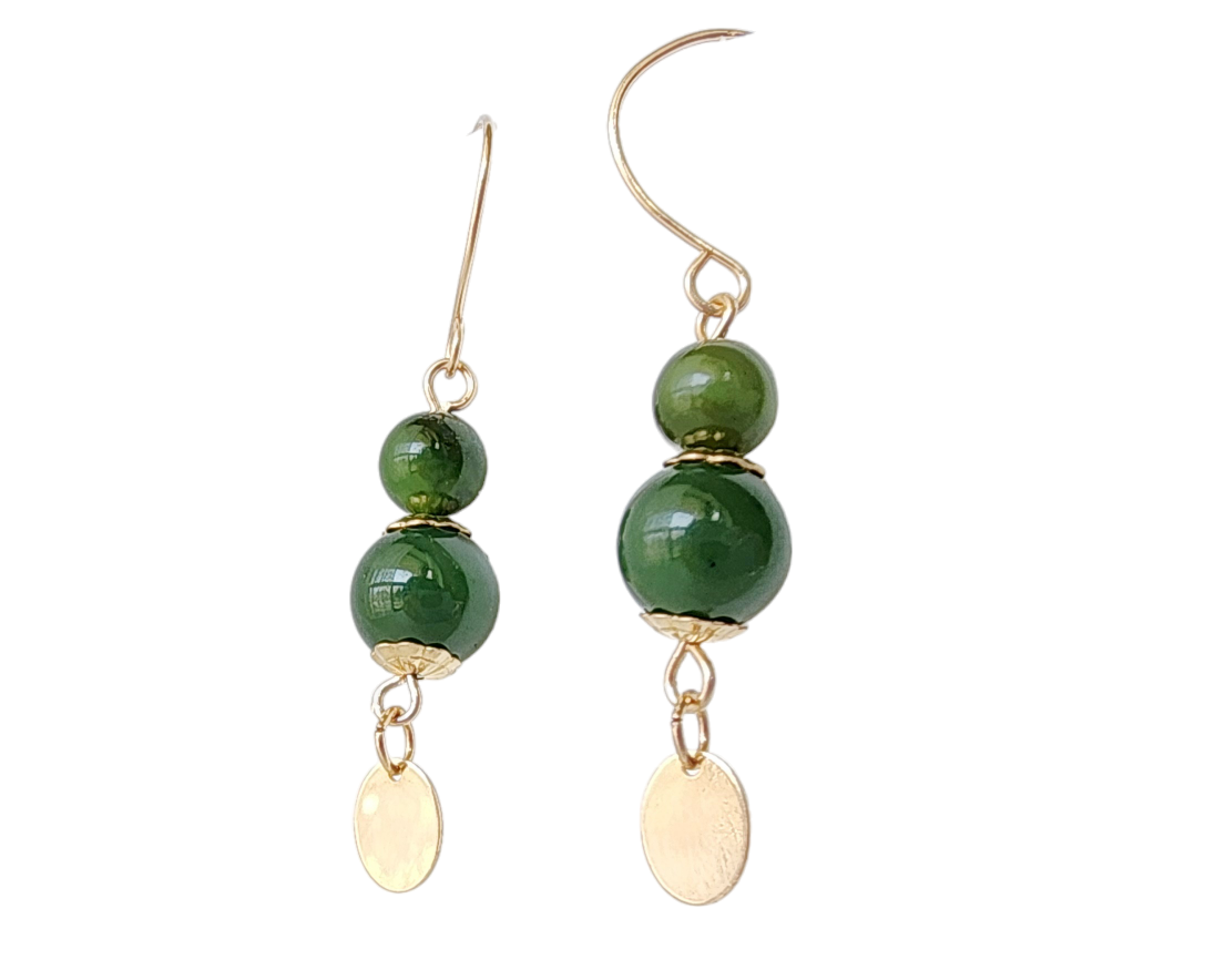 Vintage inspired BC Jade-Nephite Jade Dangle Earrings made with Upcycled Vintage green BC Canadian Jade and new 14k Gold Filled metal.