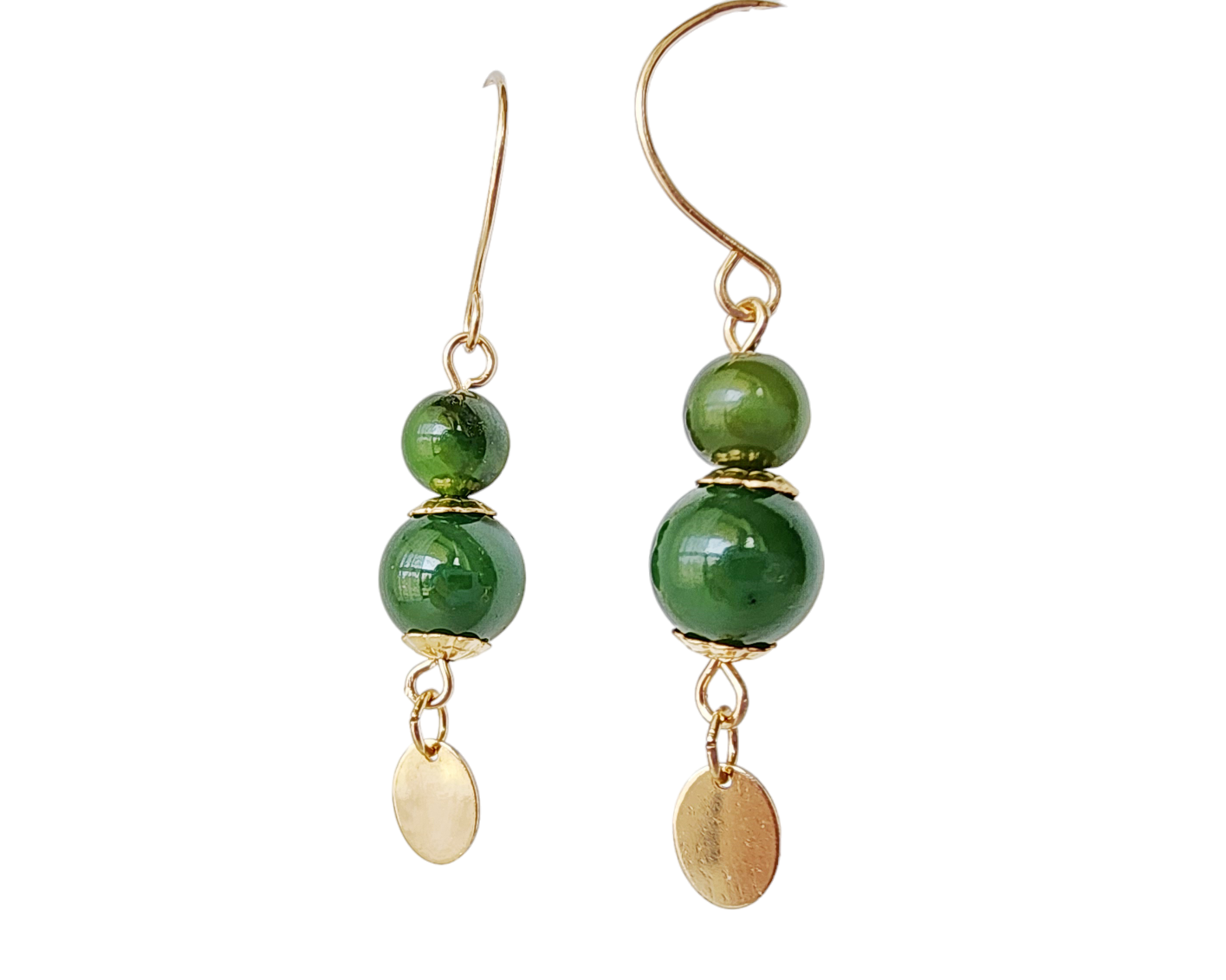 Vintage inspired BC Jade-Nephite Jade Dangle Earrings made with Upcycled Vintage green BC Canadian Jade and new 14k Gold Filled metal.