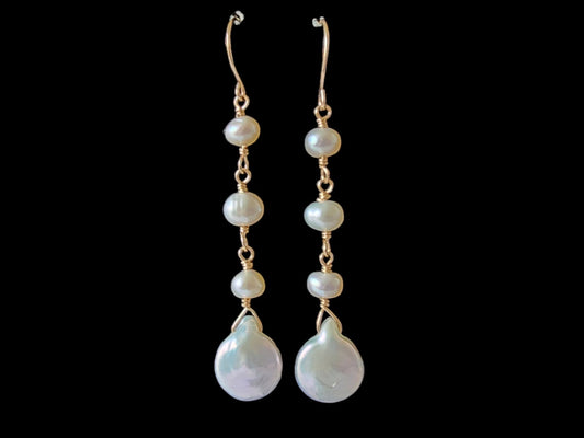 Art Deco Inspired Freshwater Cultured Pearl Large Drop Dangle Earrings