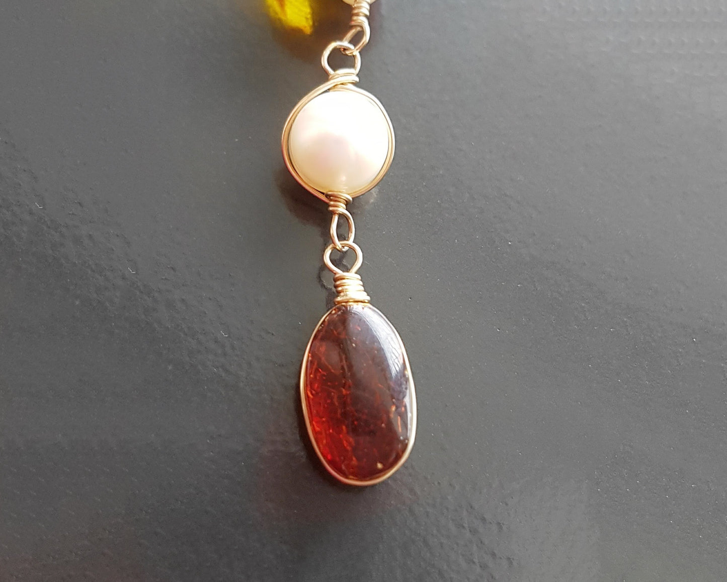 Art Deco Style Vintage Amber Pearl Pendant-Necklace