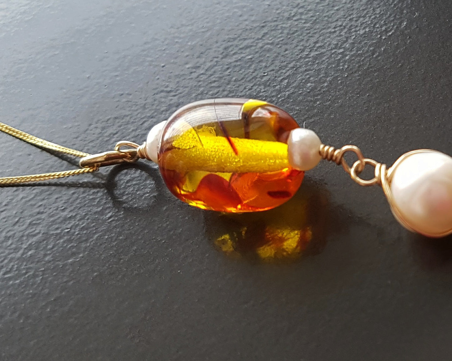 Art Deco Style Vintage Amber Pearl Pendant-Necklace