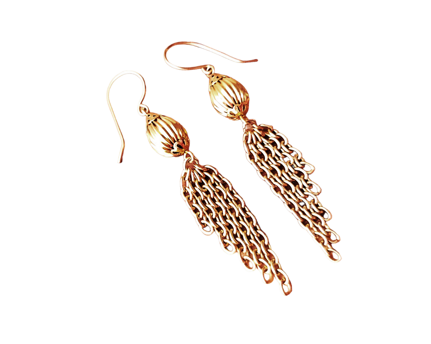Long Gold Waterfall Tassel Earrings
