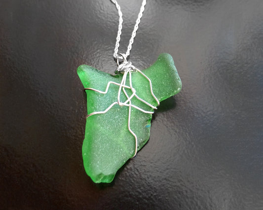 Peaceful Green Leaf Freshwater Sea Glass / Beach Glass Pendant