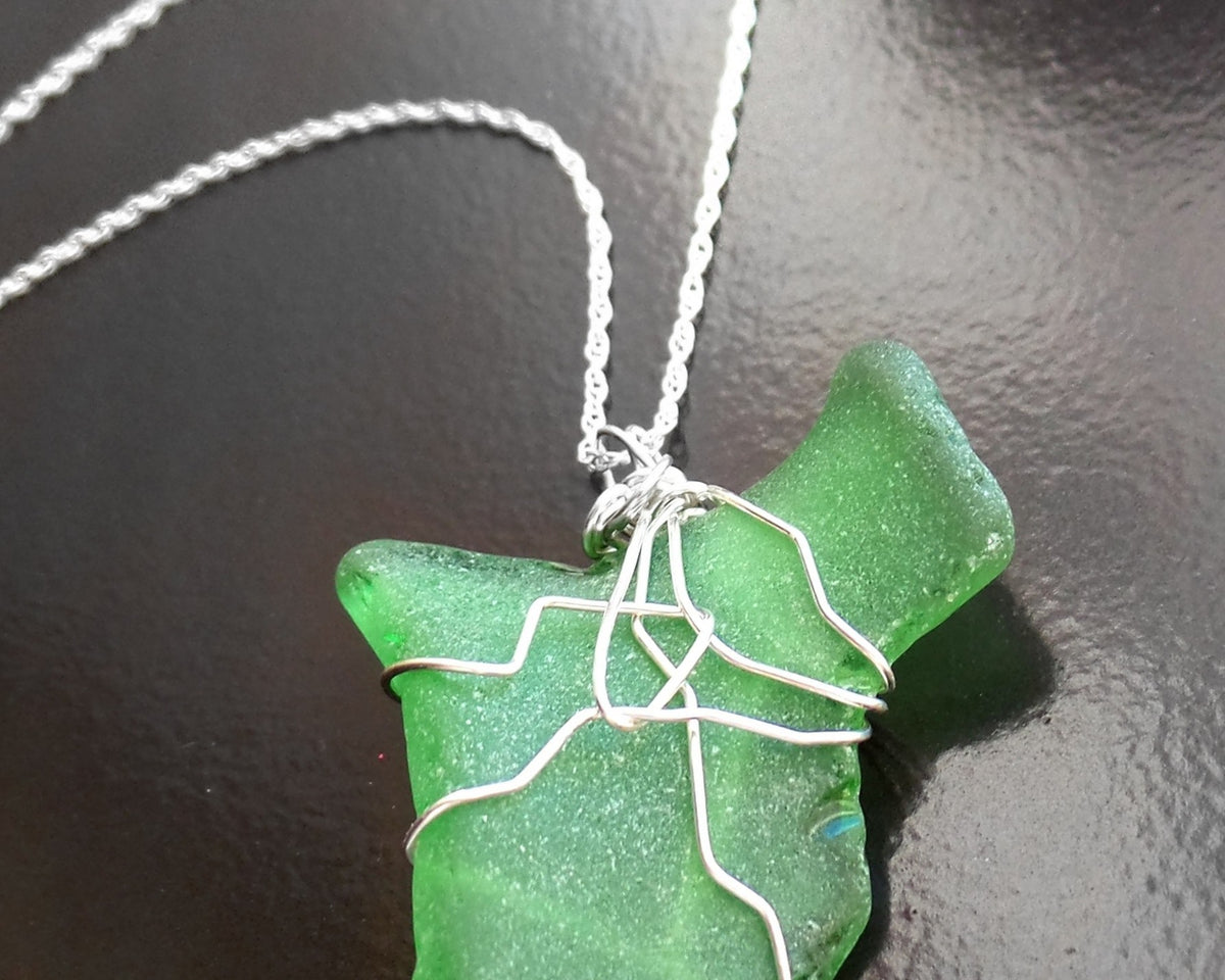 Peaceful Green Leaf Freshwater Sea Glass / Beach Glass Pendant-Lake Ontario