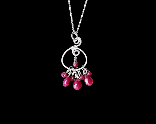 Ruby Celtic Life Pendant, Sterling Silver Pendant, Celtic Design with Cluster of Dangling Rubies