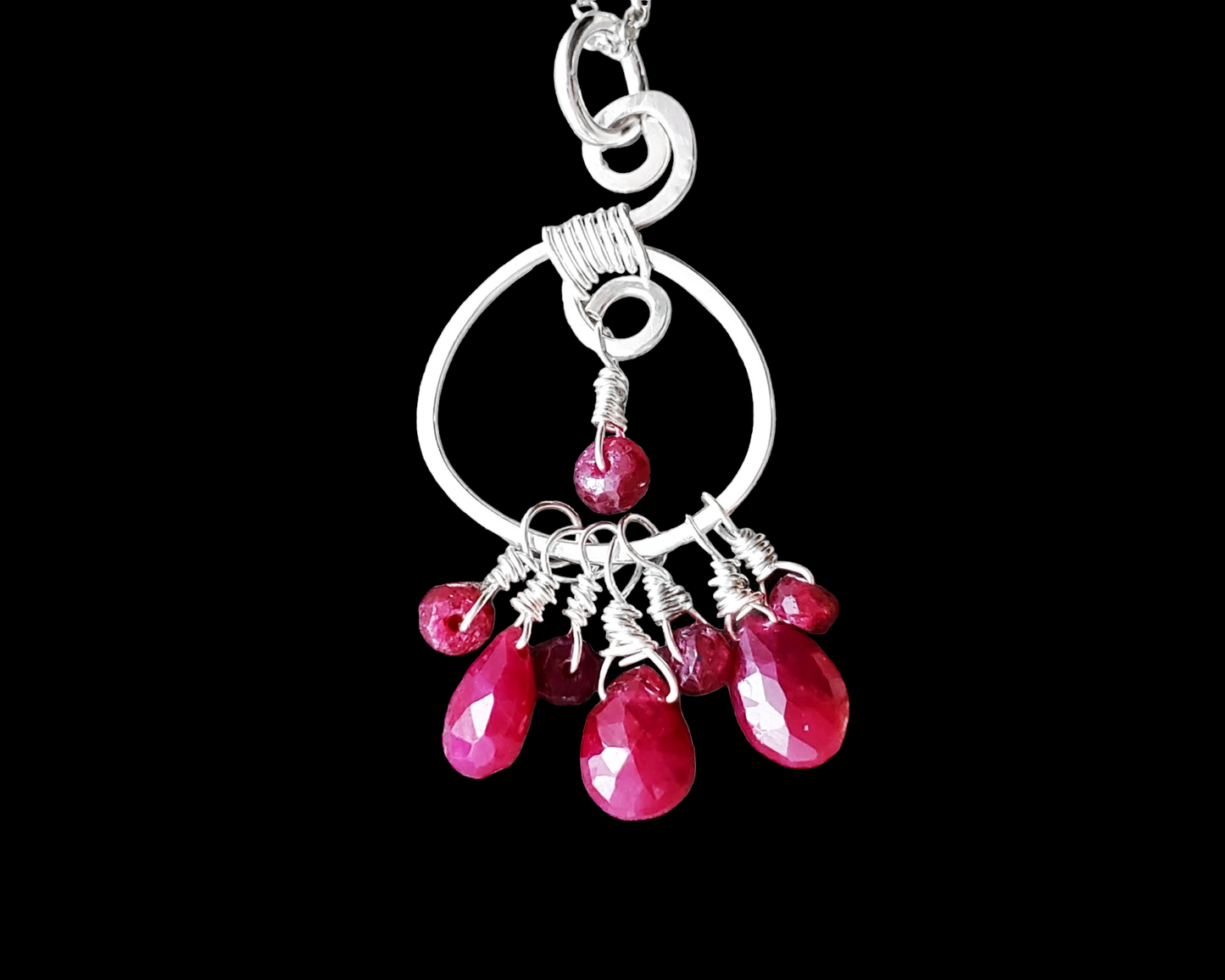 Ruby Celtic Life Pendant, Sterling Silver Pendant, Celtic Design with Cluster of Dangling Rubies