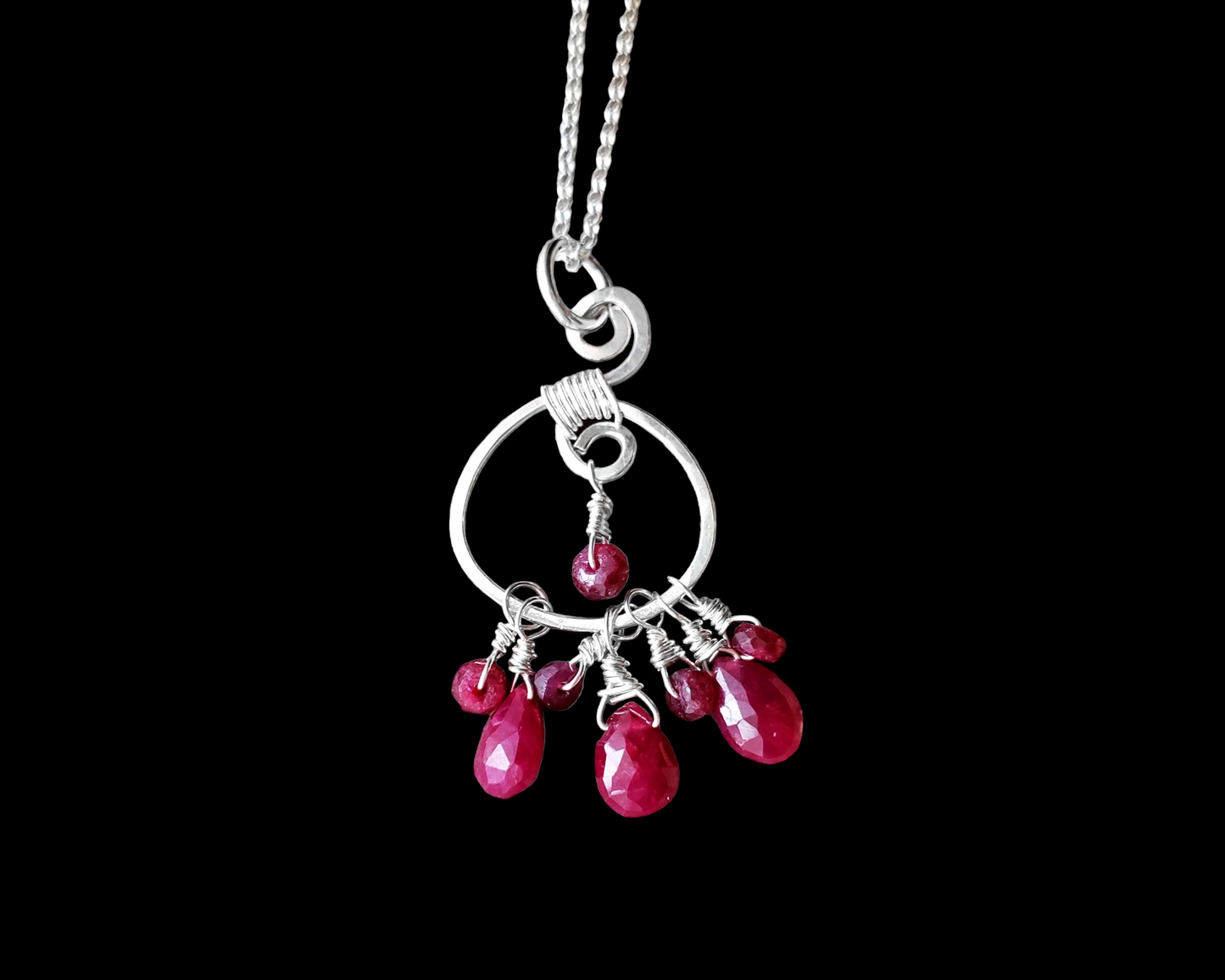 Ruby Celtic Life Pendant, Sterling Silver Pendant, Celtic Design with Cluster of Dangling Rubies