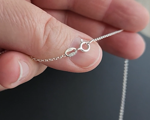 Sterling Silver Spring Ring clasp on Rolo Chain