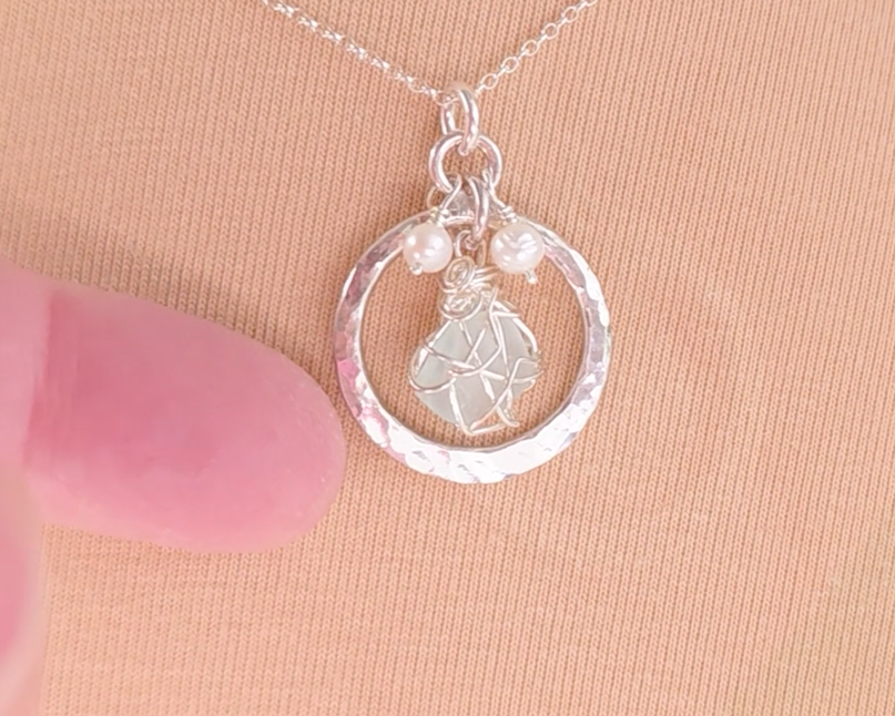 Pearl and Aqua Blue Freshwater Sea Glass/Beach Glass Pendant
