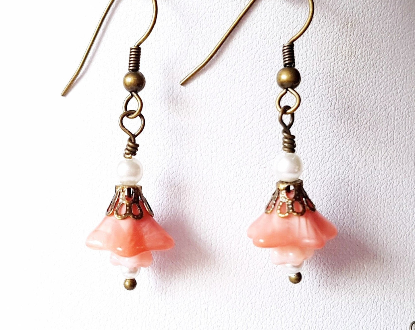 Victorian Style Pink Flower Earrings