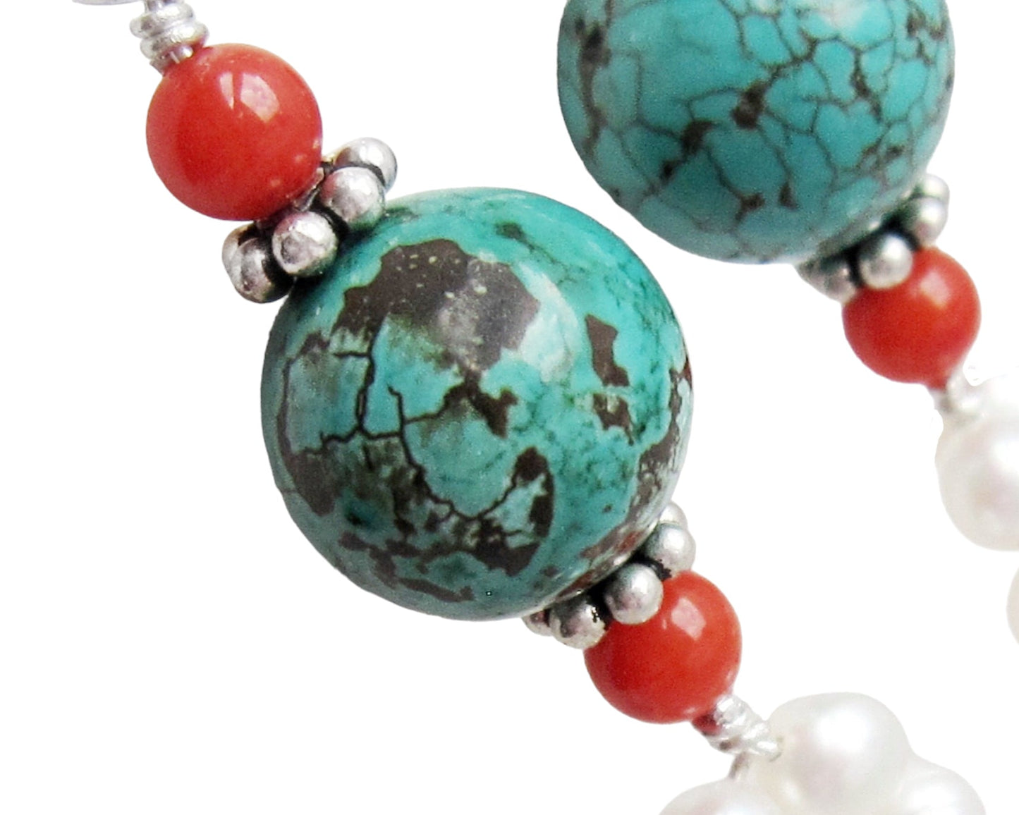 Celebration Long Turquoise Coral Pearl Earrings