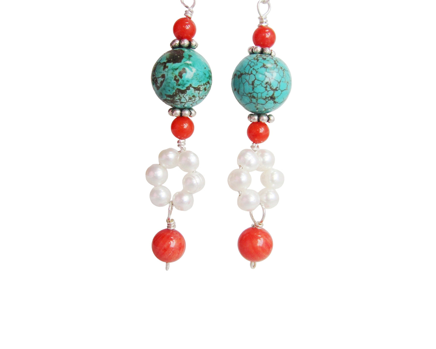 Celebration Long Turquoise Coral Pearl Earrings