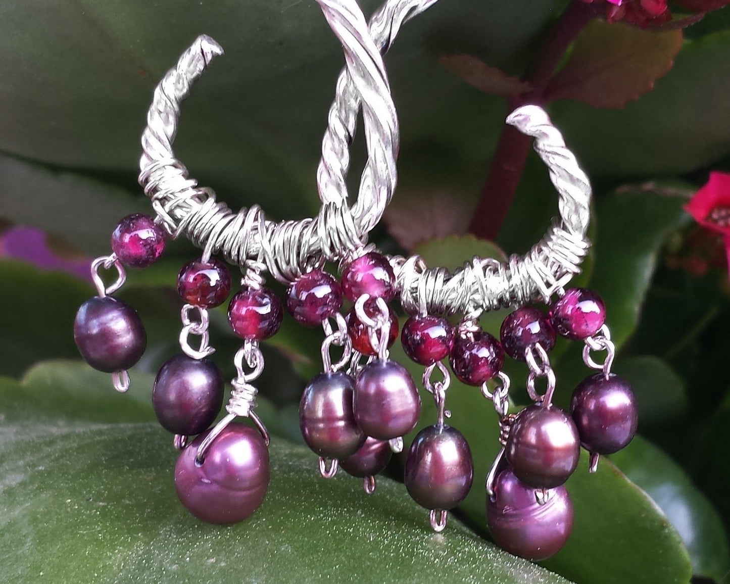 Juicy Garnet Pearl Chandelier Earrings