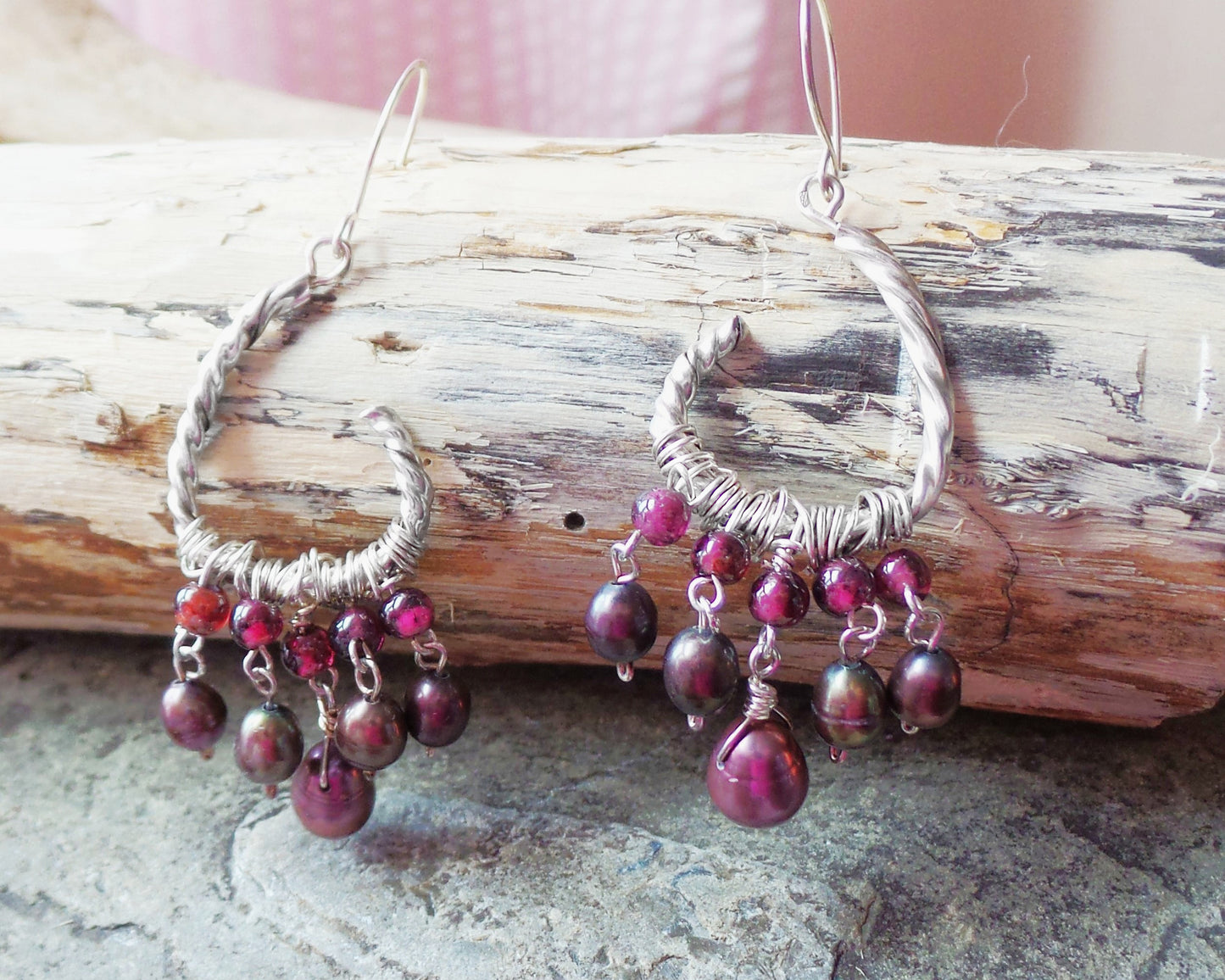 Juicy Garnet Pearl Chandelier Earrings