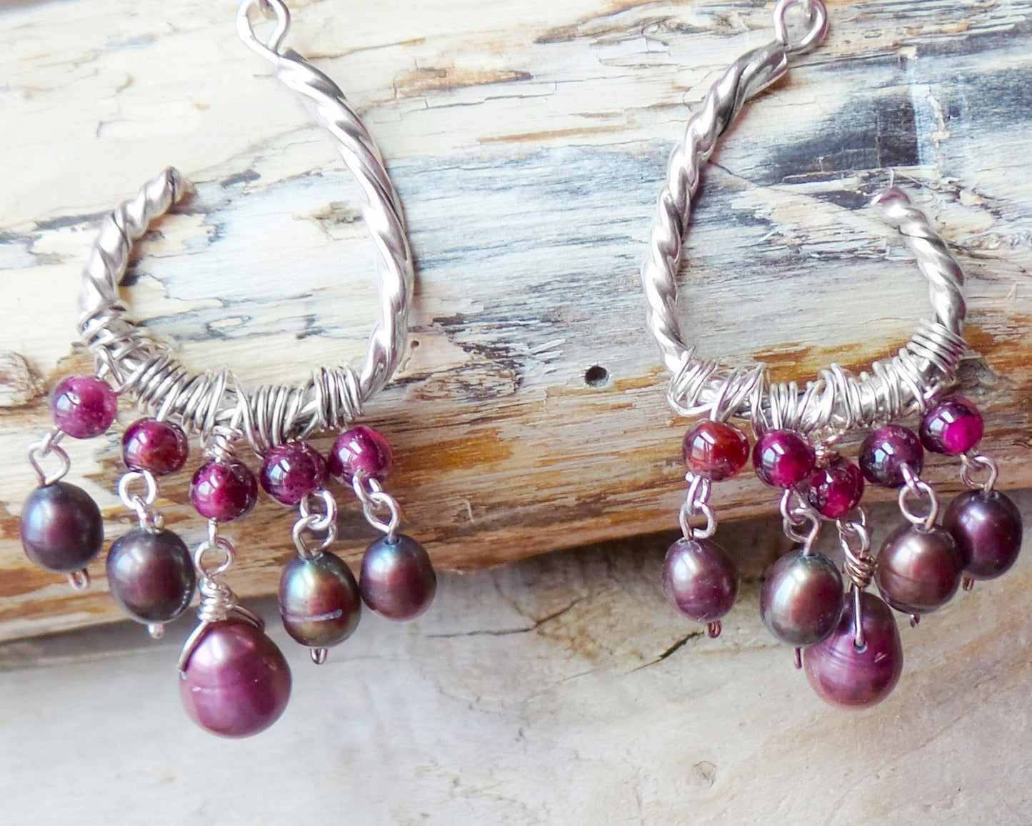 Juicy Garnet Pearl Chandelier Earrings