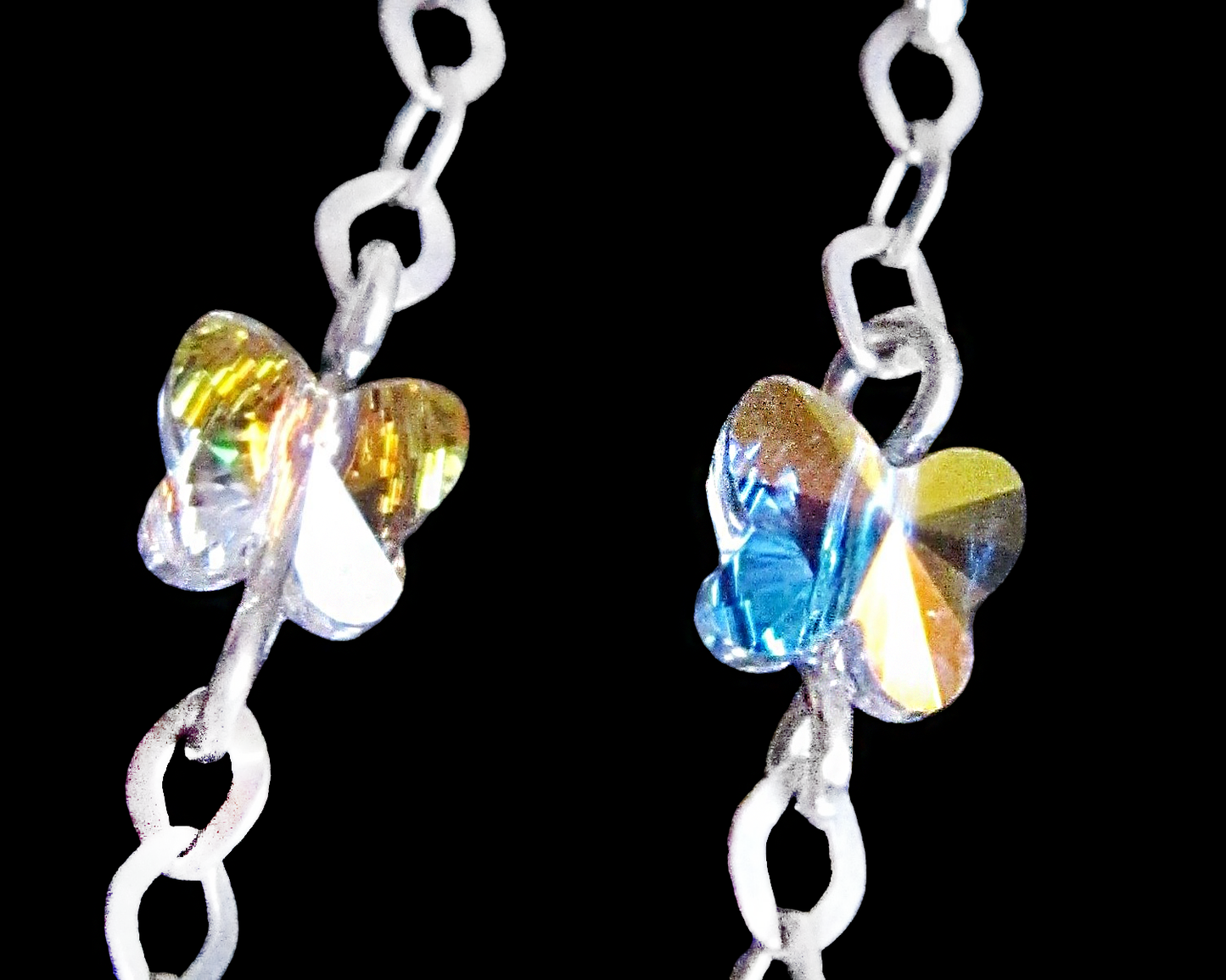 Long Butterfly Dangle Earrings-Clear AB Crystal Butterflies, Crystal Butterflies and Sterling Silver chain