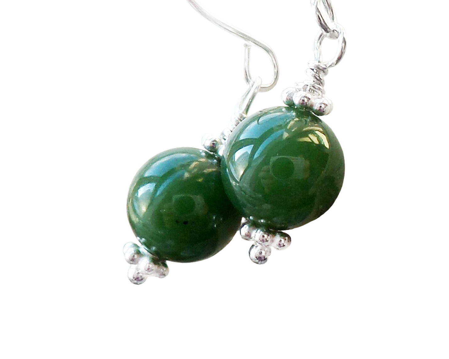 Vintage Canadian BC Jade Dangle Earrings, Sterling Silver, Green Nephrite Jade Stones