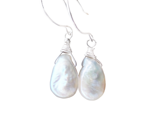 Luxurious Freshwater Cultured Pearl Drop Earrings with Sterling Silver French style earring hooks
