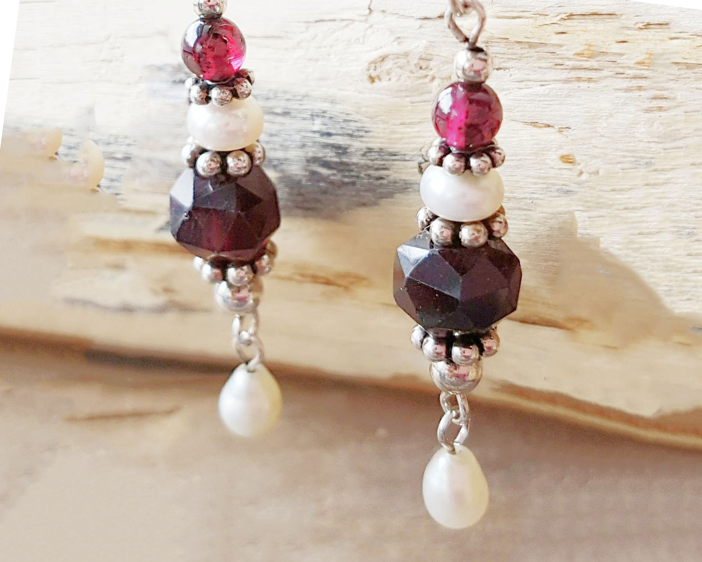 Victorian Style Garnet Pearl Dangle Earrings