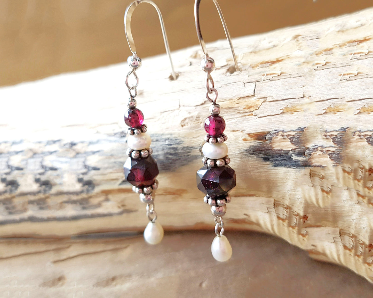 Victorian Style Garnet Pearl Dangle Earrings