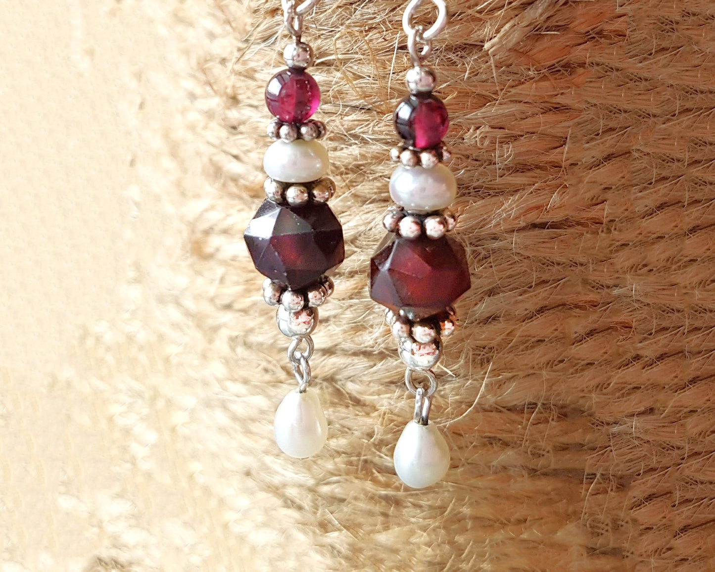 Victorian Style Garnet Pearl Dangle Earrings