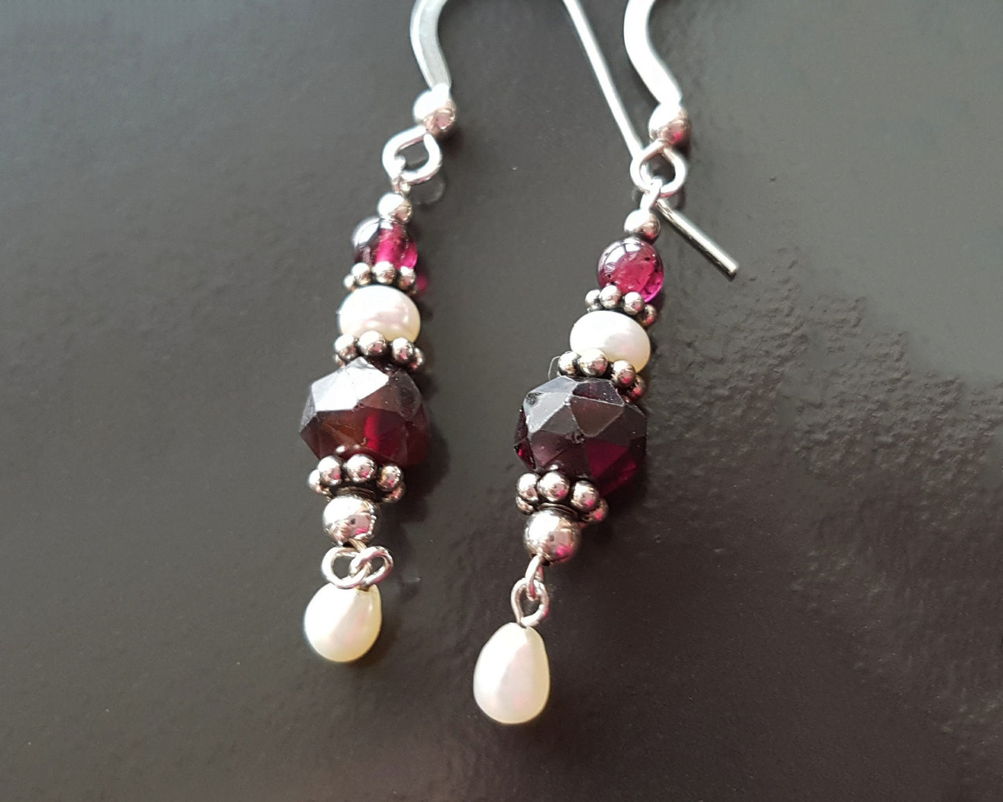 Victorian Style Garnet Pearl Dangle Earrings