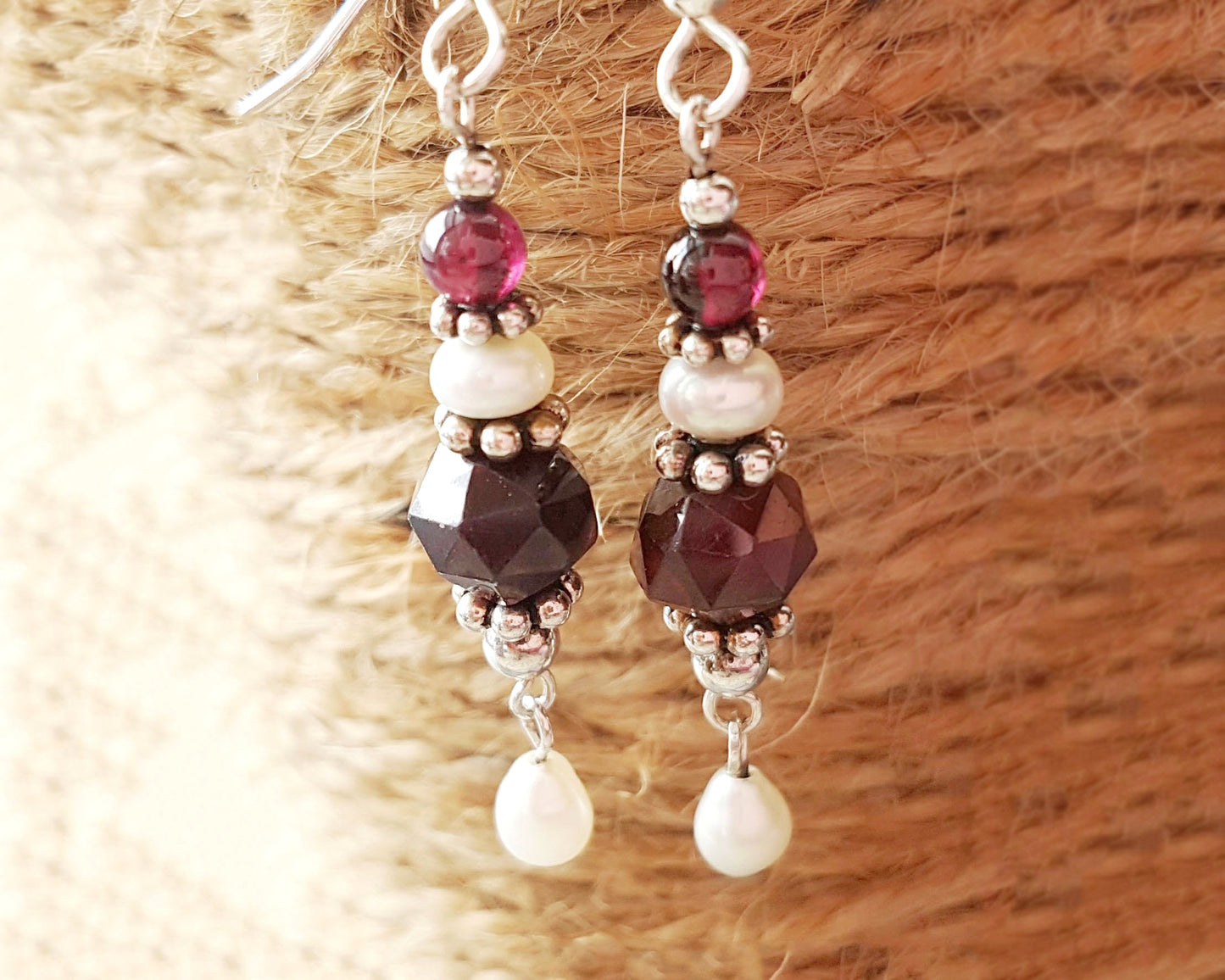 Victorian Style Garnet Pearl Dangle Earrings