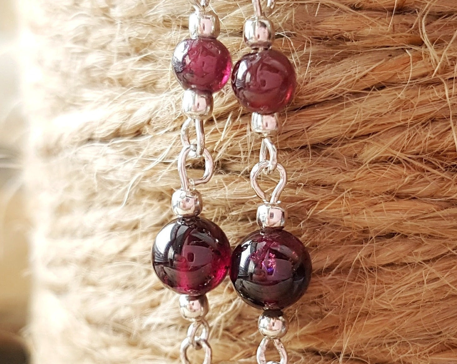 Long Garnet Passion Earrings-Handmade-Sterling Silver-Genuine Garnet Earrings-January Birthstone-Fair Trade, Vegan Friendly Ethical Jewelry made in Canada