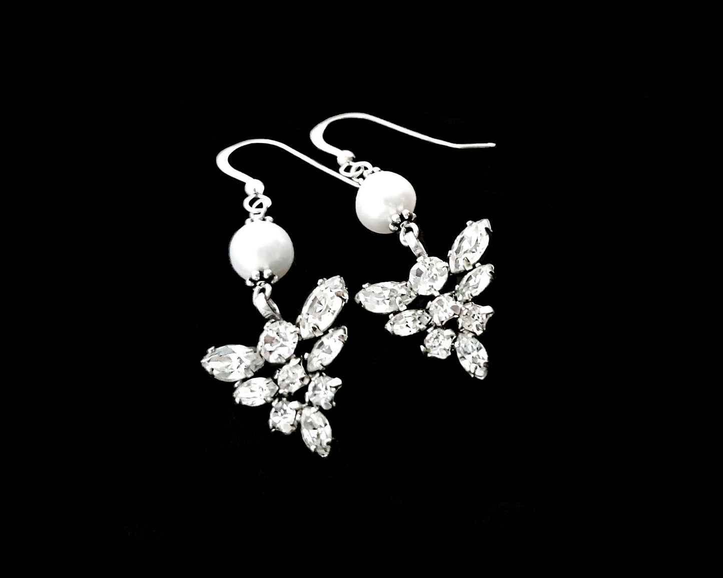 Edwardian Style Vintage Crystal Pearl  Earrings
