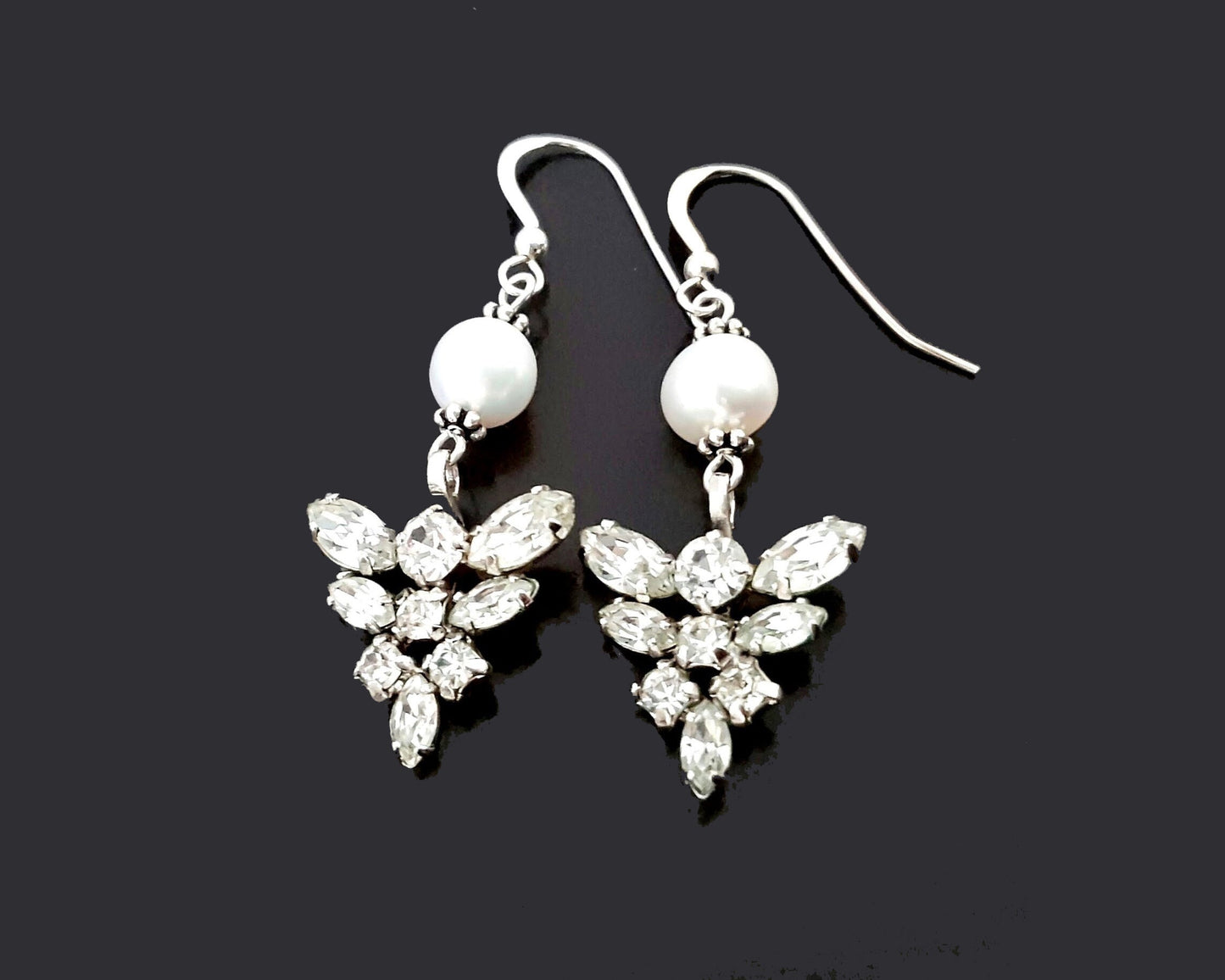 Edwardian Style Vintage Crystal Pearl  Earrings