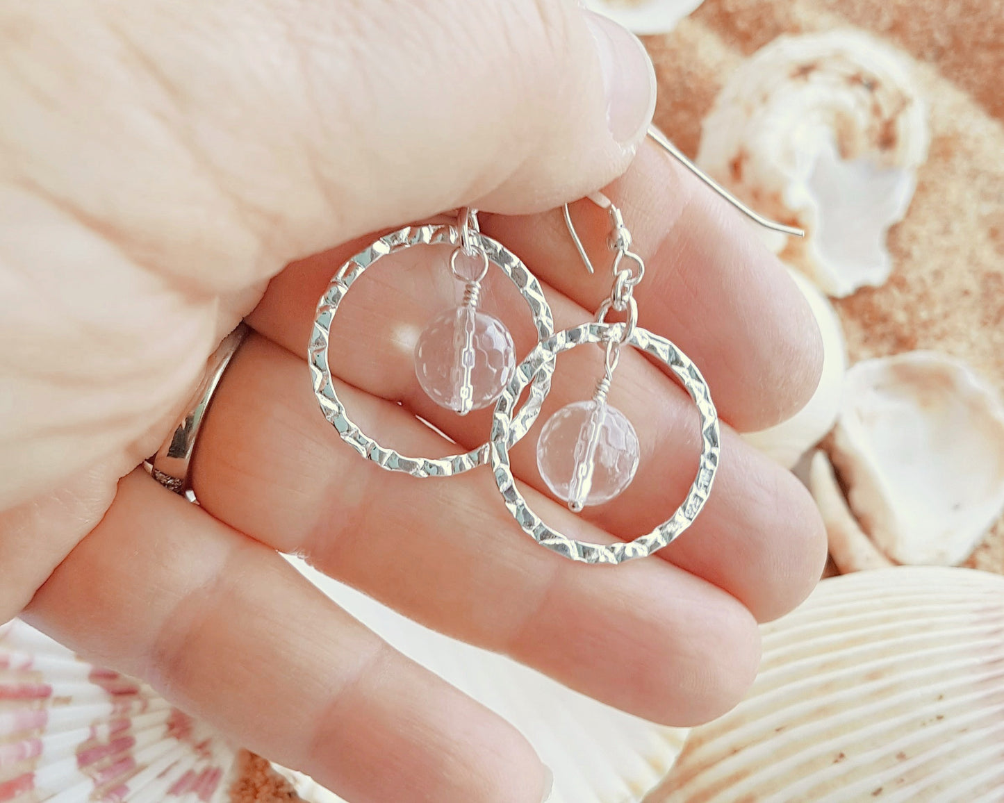 Clear Quartz Crystal Infinity Hoop Dangle Earrings