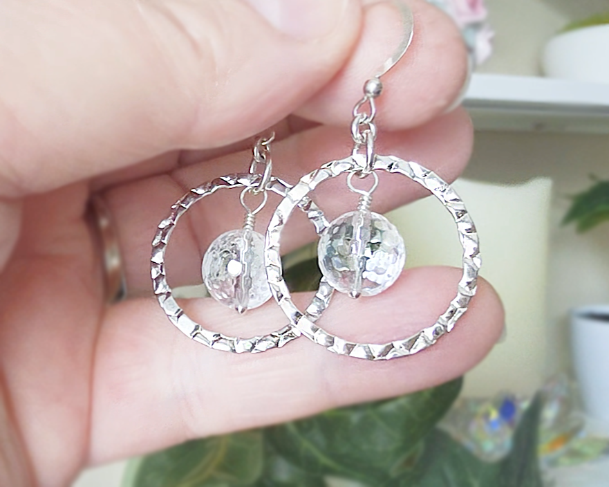 Clear Quartz Crystal Infinity Hoop Dangle Earrings