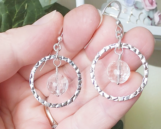Clear Quartz Crystal Infinity Hoop Dangle Earrings