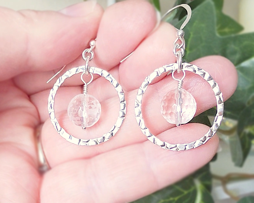 Clear Quartz Crystal Infinity Hoop Dangle Earrings