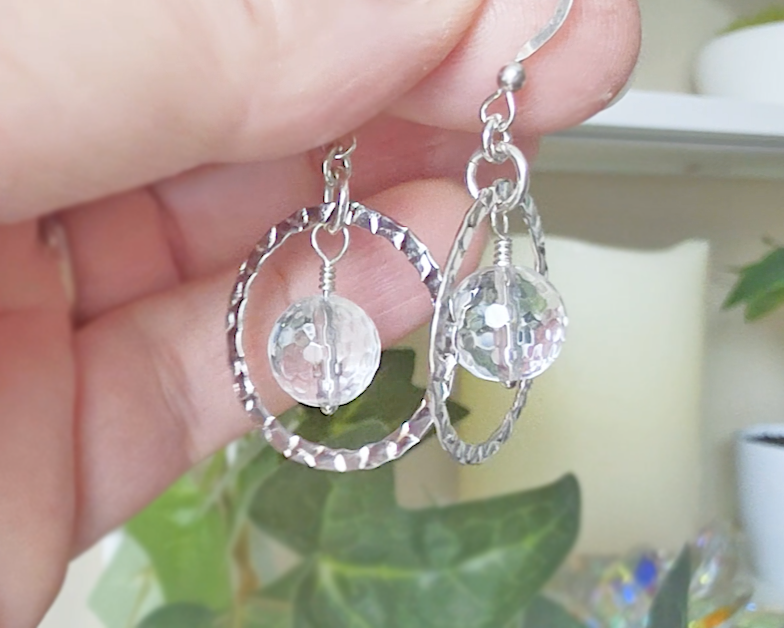 Clear Quartz Crystal Infinity Hoop Dangle Earrings