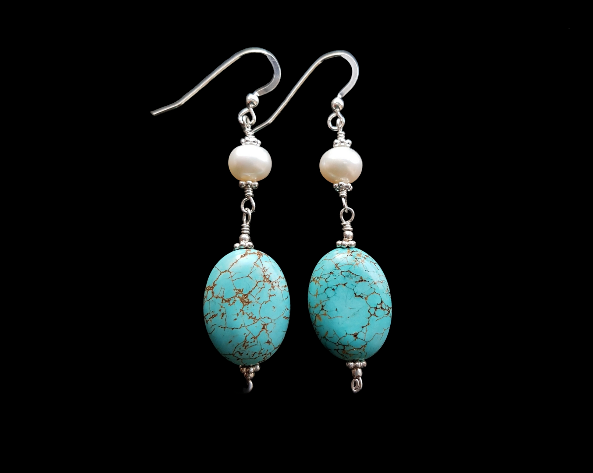 Pearl and 2025 turquoise earrings