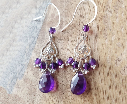 Edwardian Inspired Amethyst Chandelier Earrings