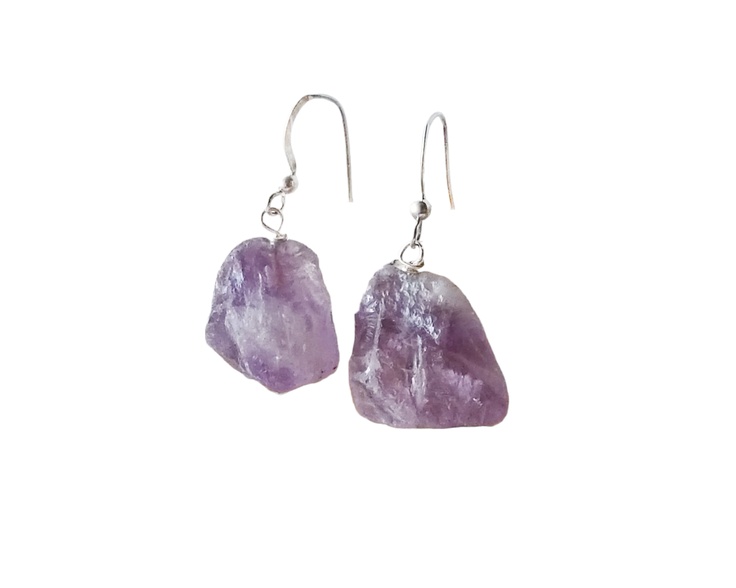 Amethyst Peace Nugget Earrings made with Sterling Silver &Rough Natural Amethyst Nuggets, Purple, Lavender Gemstones.