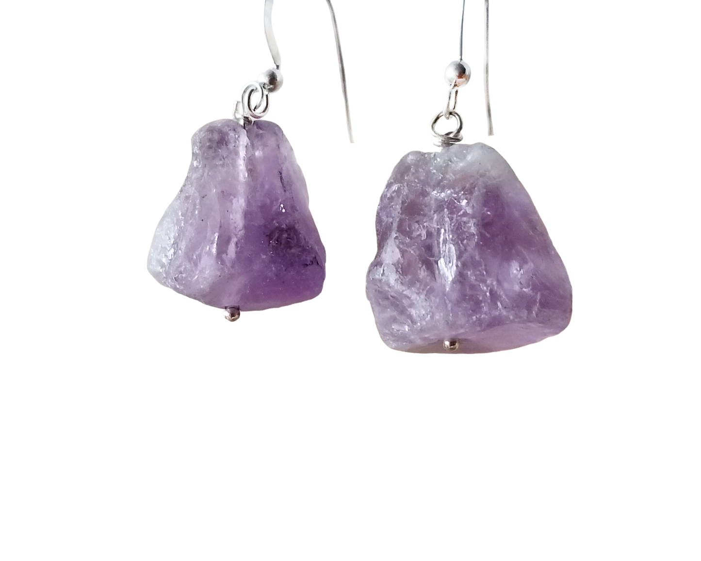 Amethyst Peace Nugget Earrings made with Sterling Silver &Rough Natural Amethyst Nuggets, Purple, Lavender Gemstones.